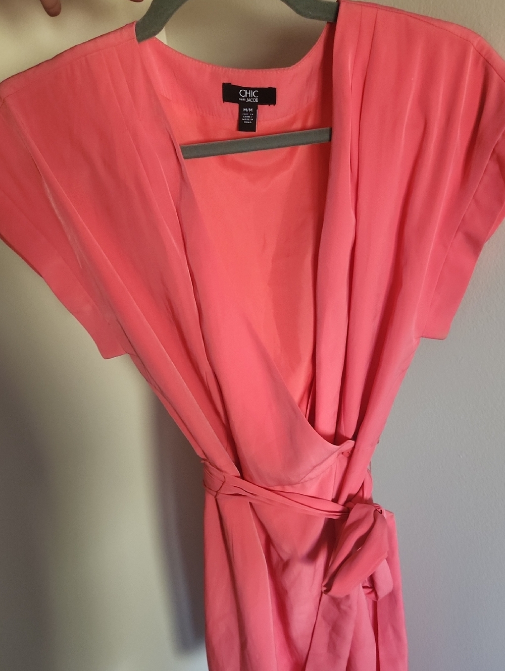 chic Coral-Pink Wrap Dress with Self-Tie Waist
